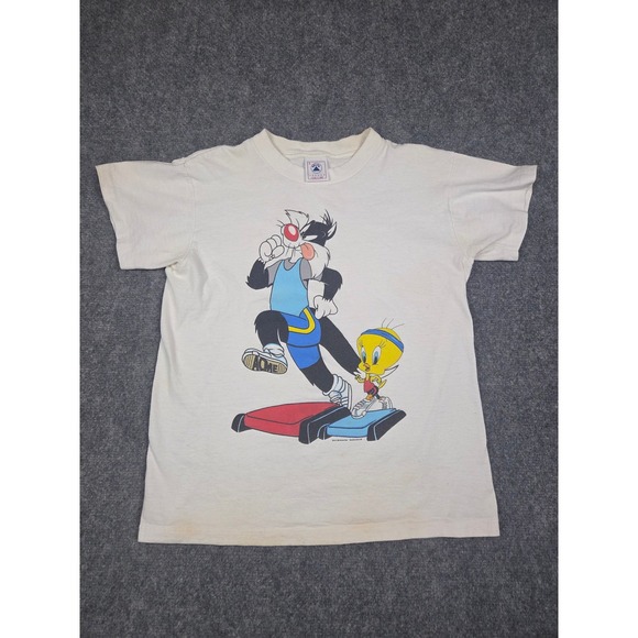 Looney Tunes Other - Vintage 90s Looney Tunes T Shirt Mens S White Sylvester Tweety Bird Workout 1994